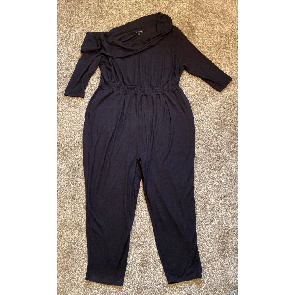 Lane Bryant Black Cowl Neck Knit Jumpsuit 3/4 Sleeve Off Shoulder Plus Sz 18/20